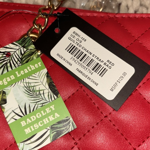 🆕 Badgley Mischka Red Quilted Chain Strap Bag - Vegan Leather - Picture 5 of 15